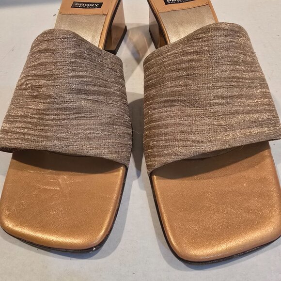 Gold Lame Slide Sandals Proxy Size 9 Made in Spain 2" heel - Picture 3 of 12